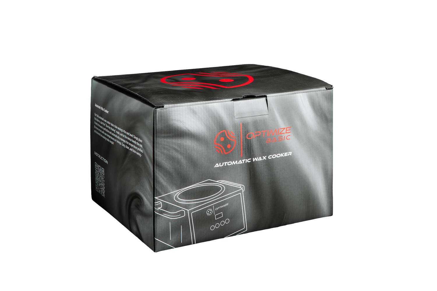 Eine schwarz-graue Box mit dem Logo der Optimize GmbH zeigt auf der Vorderseite