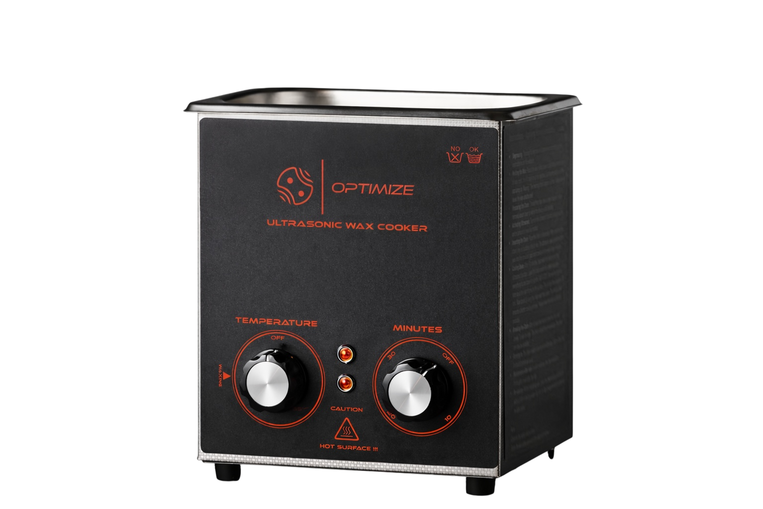 Der Optimize Ultraschall Wachskocher von Optimize ist ein schwarz-silberner Wachserhitzer mit