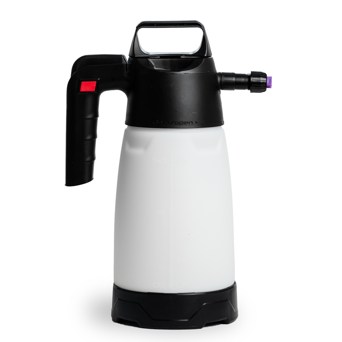 IK FOAM Pro 2 Handpumpsprüher zur Fahrradreinigung, mit einer durchscheinend weißen Flasche, einem schwarzen Griff und einer violetten Düsenspitze.