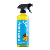 Eine durchsichtige Sprühflasche aus Kunststoff mit der Aufschrift Intensivreiniger – Gebrauchsfertig, gefüllt mit gelber Flüssigkeit, versehen mit einem hellblauen Etikett, auf dem eine gelbe Gummiente mit Fahrradhelm und Sonnenbrille abgebildet ist.