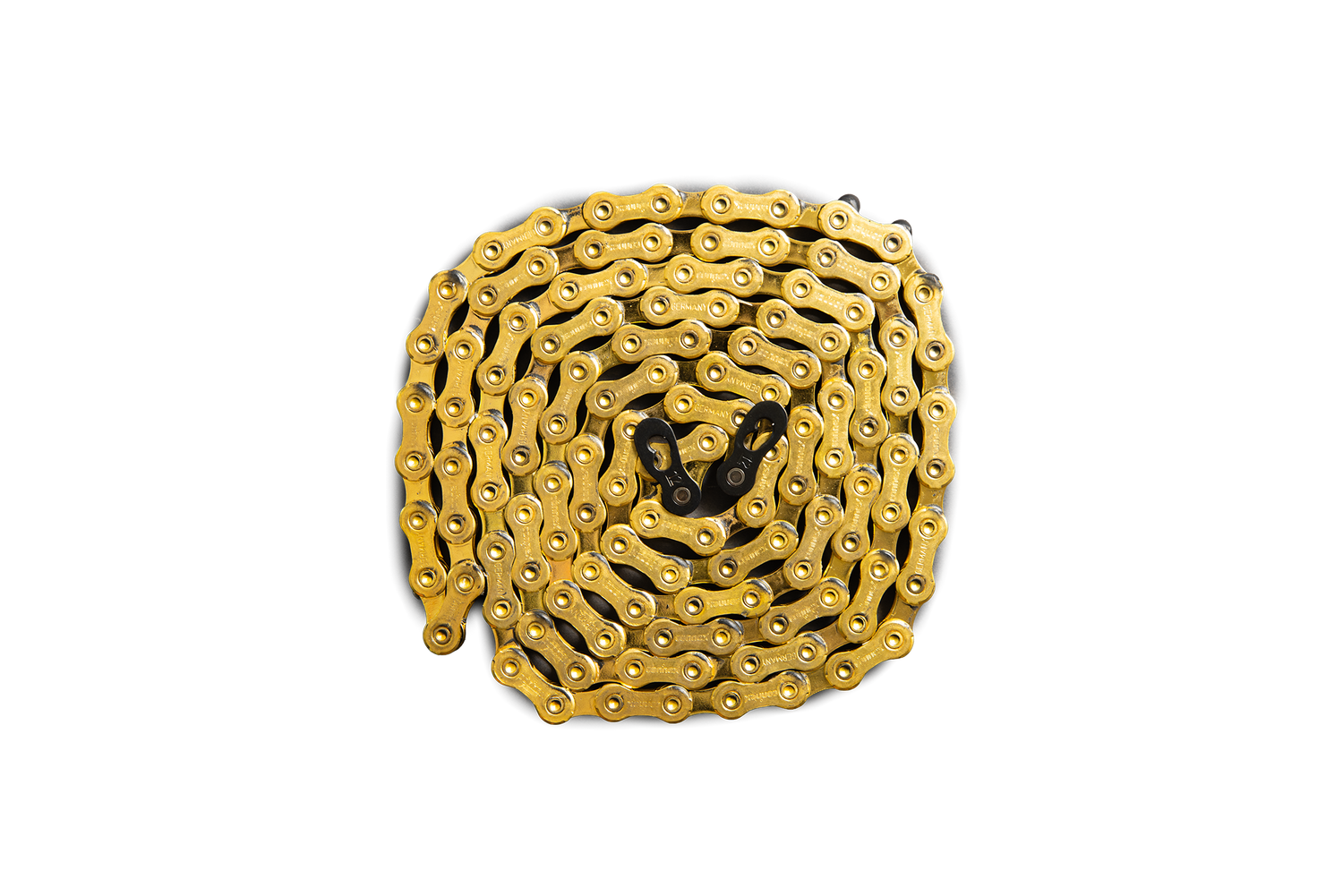 Eine Connex 12SG WAX Messing Kette von Optimize GmbH liegt goldfarben und kreisförmig auf weißem Hintergrund und zeigt das hochwertige, vorgewachste Design.