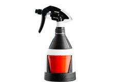 Eine weiß-schwarze IK Multi TR Mini 360º – 0,6 l Sprühflasche zum Halten mit einem großen roten Produkt-ID-Etikett, geeignet für die professionelle Fahrradreinigung.